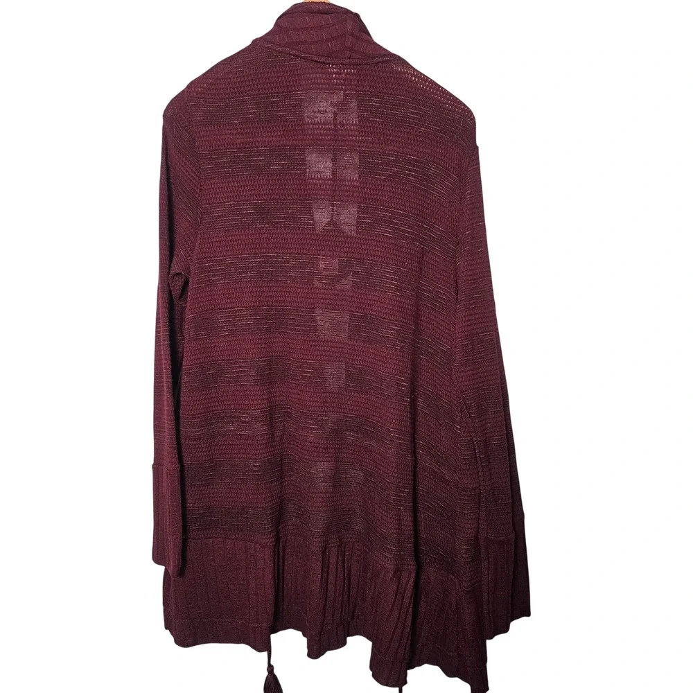 Knox Rose Womens L Bordeaux Open Front Cardigan Tassel Tie Boho NWT Burgundy